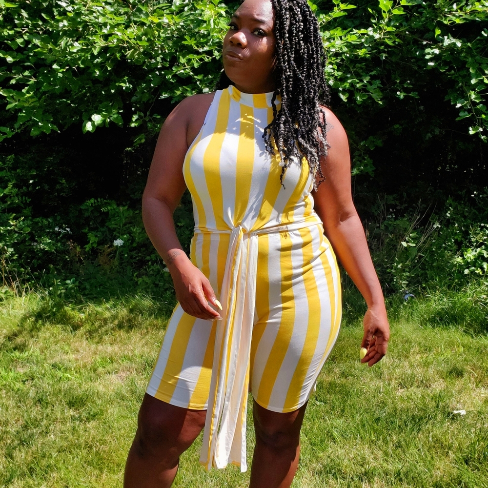 2 piece Striped Biker Set